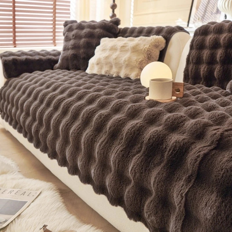 Thicken Imitation Rabbit Fur Plush Sofa Slipcover Non-slip Soft Sofa Towel Couch Cushion Cover for Living Room Modern Home Decor