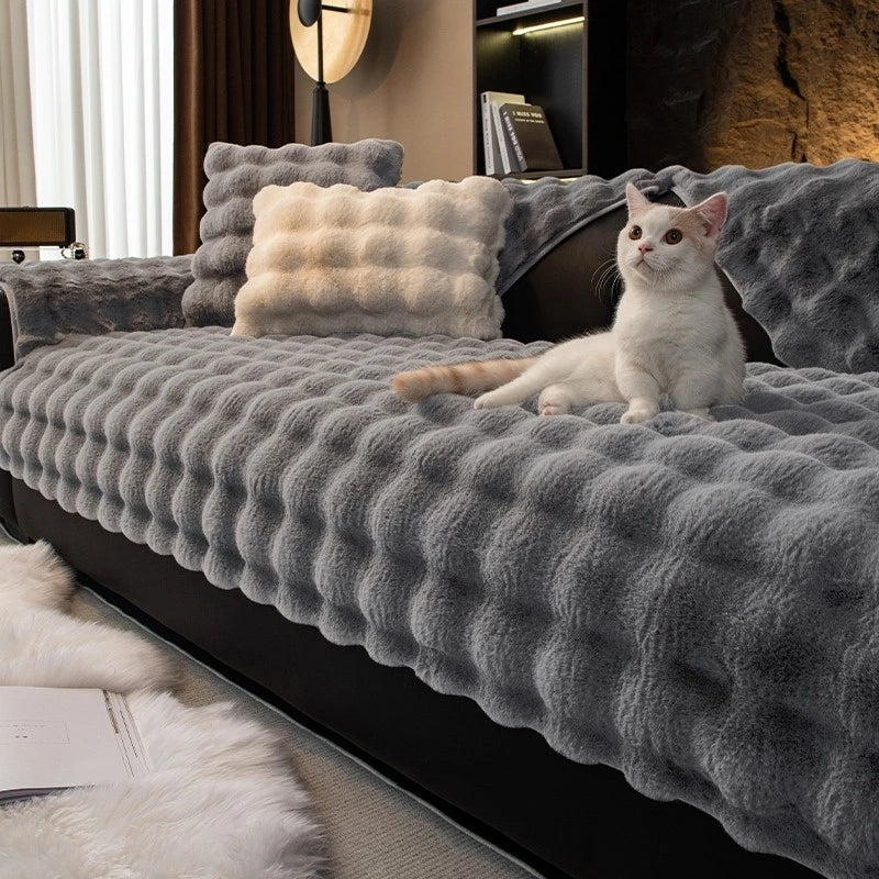 Thicken Imitation Rabbit Fur Plush Sofa Slipcover Non-slip Soft Sofa Towel Couch Cushion Cover for Living Room Modern Home Decor