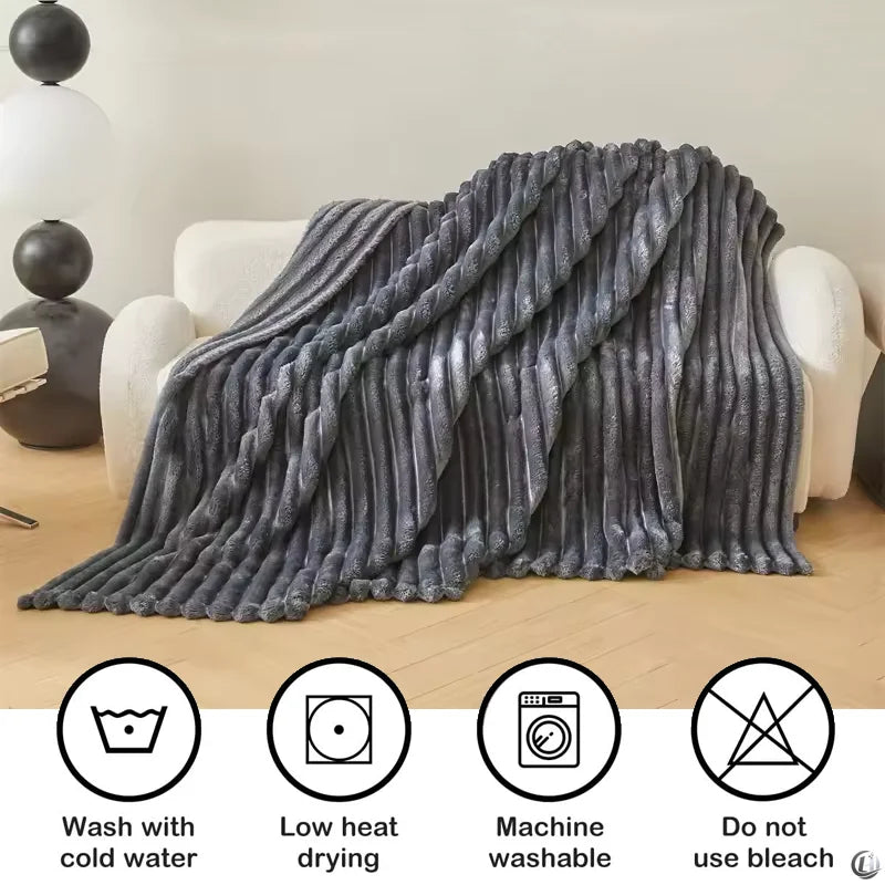 1pc Throw Blanket for Bed - 250GSM Soft & Warm Fluffy Blanket, Decorative Striped Blankets for Winter  Nap / Sleep