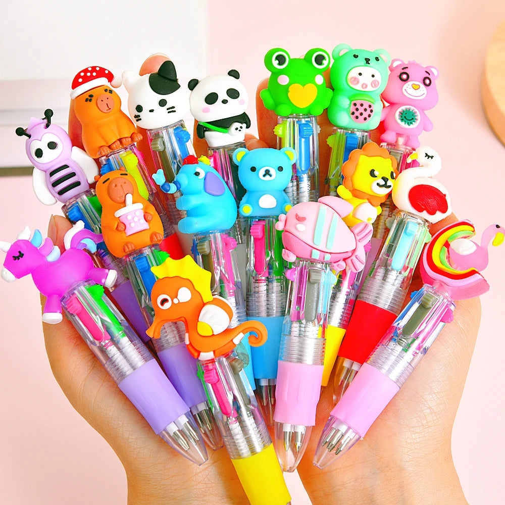 5-30 Pcs Cute Cartoon Four-color Pen for Kids Birthday Kindergarten Home-school Carnival Christmas Boys and Girls Gift Rewards