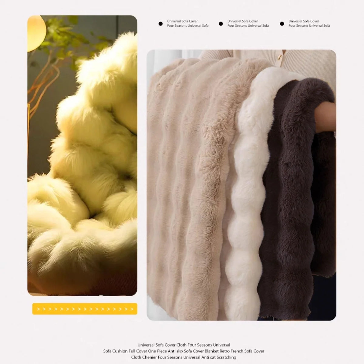 Thicken Imitation Rabbit Fur Plush Sofa Slipcover Non-slip Soft Sofa Towel Couch Cushion Cover for Living Room Modern Home Decor