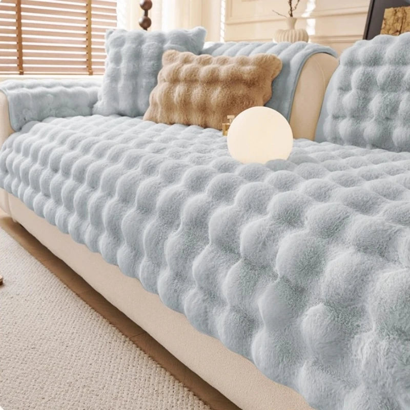 Thicken Imitation Rabbit Fur Plush Sofa Slipcover Non-slip Soft Sofa Towel Couch Cushion Cover for Living Room Modern Home Decor