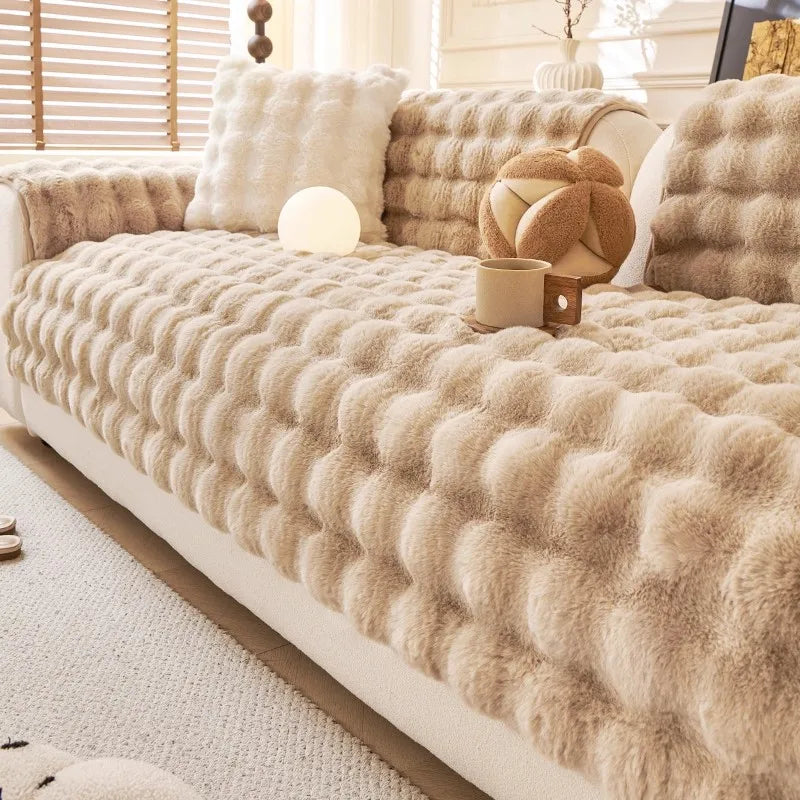 Thicken Imitation Rabbit Fur Plush Sofa Slipcover Non-slip Soft Sofa Towel Couch Cushion Cover for Living Room Modern Home Decor