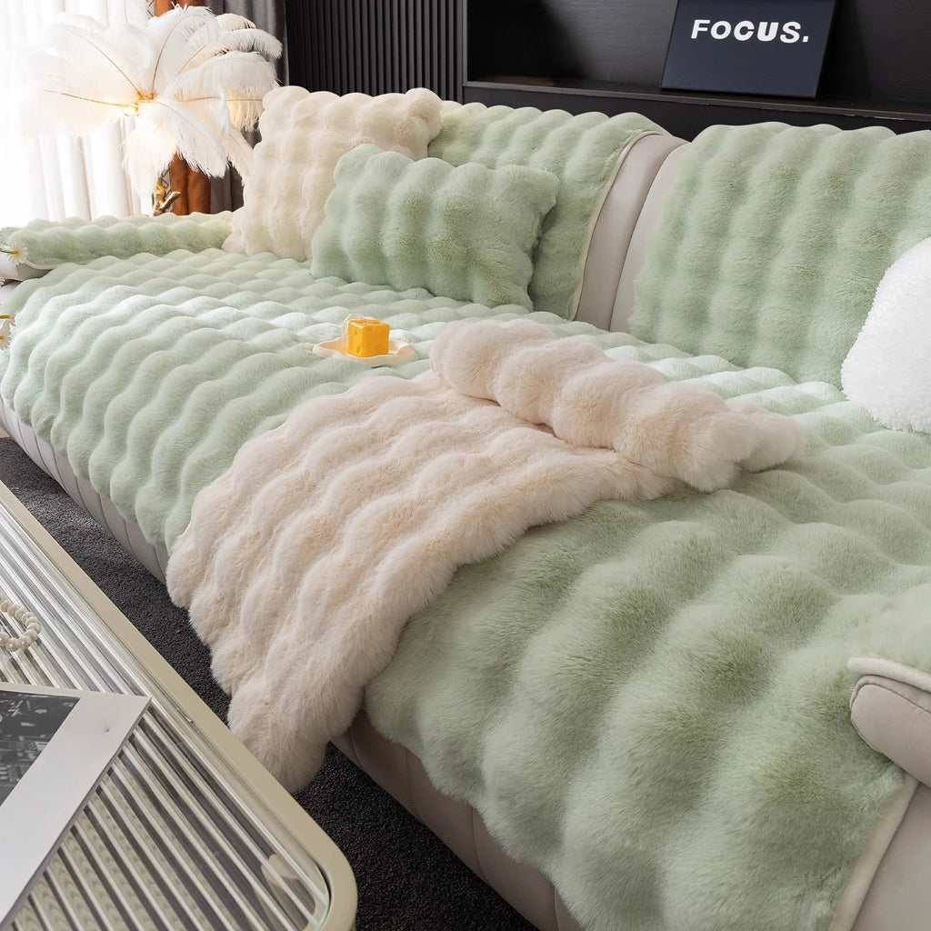 Thicken Imitation Rabbit Fur Plush Sofa Slipcover Non-slip Soft Sofa Towel Couch Cushion Cover for Living Room Modern Home Decor