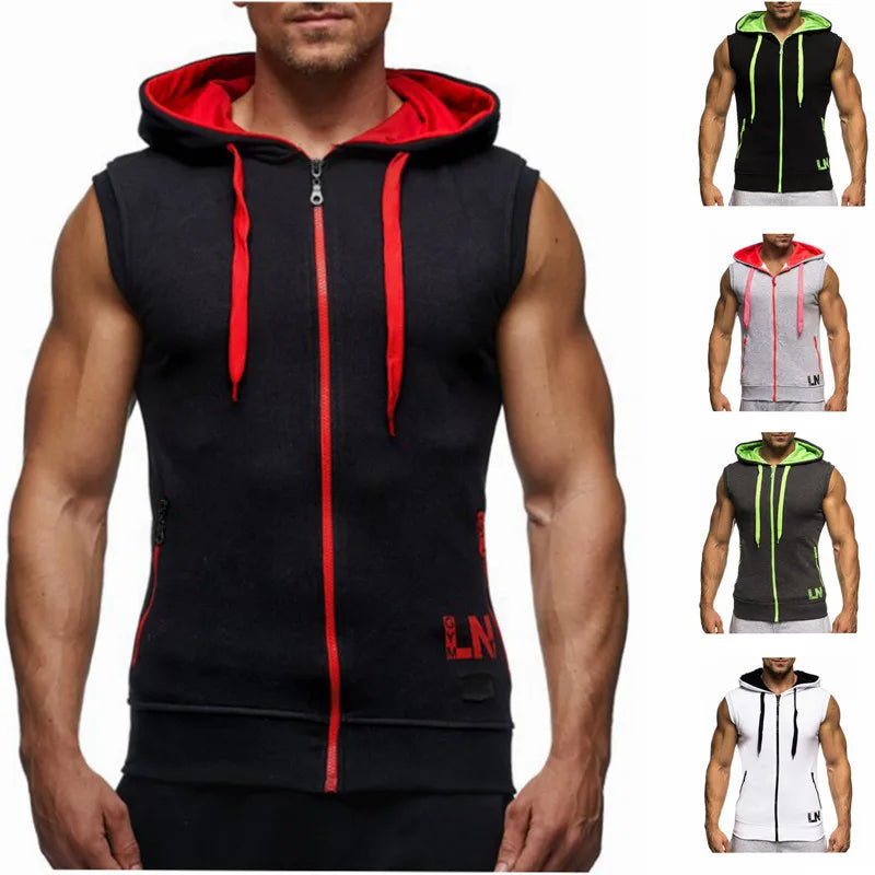 Mens Sleeveless Sweatshirt Hoodies New Clothing Hooded Tank Top Sporting Hooded for Mens Joggers Sportswear vest