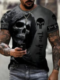 Horror Death Summer Men's Breathable Round Neck T-shirt Skull Print Halloween Street Hip Hop Casual Outdoor Top