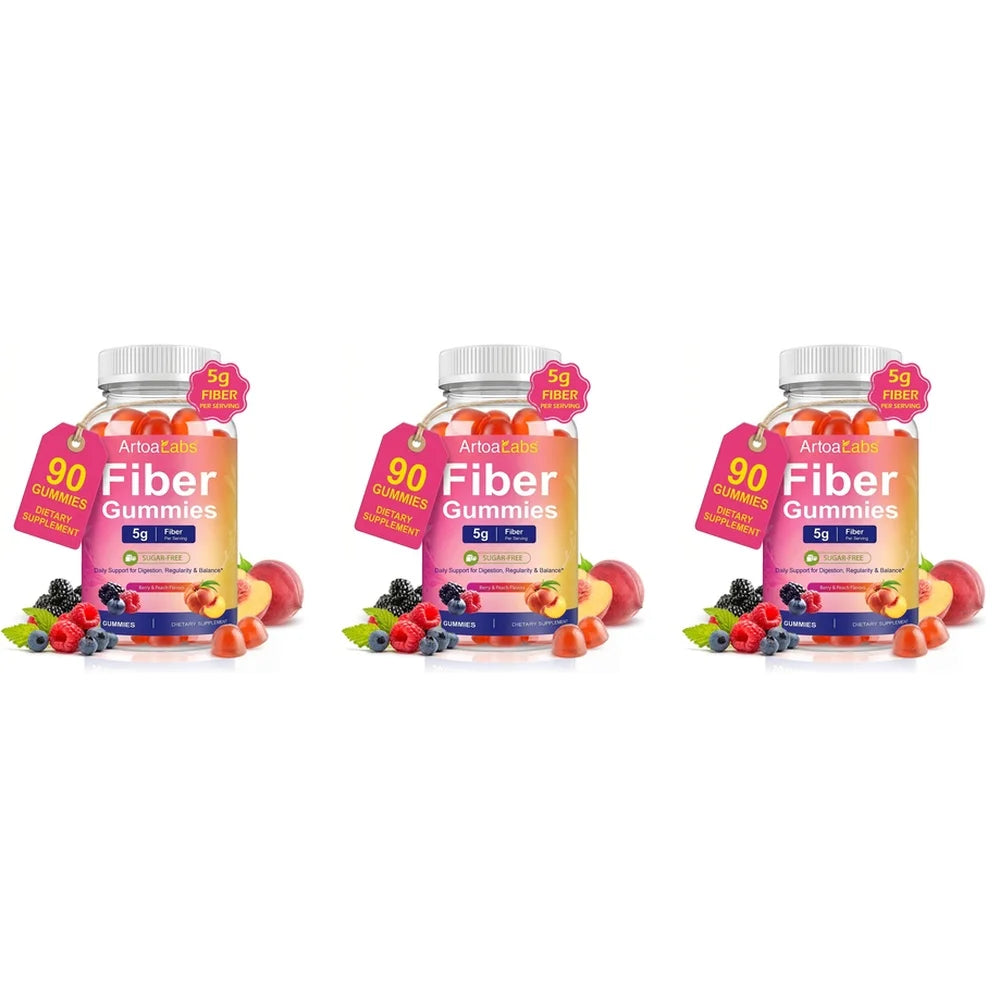 ArtoaLabs Vegan Pectin Fiber Gummies, Sugar-Free, 5g Fiber Per Serving To Support Gut Health & Nutrient Absorption - 90 Gummies