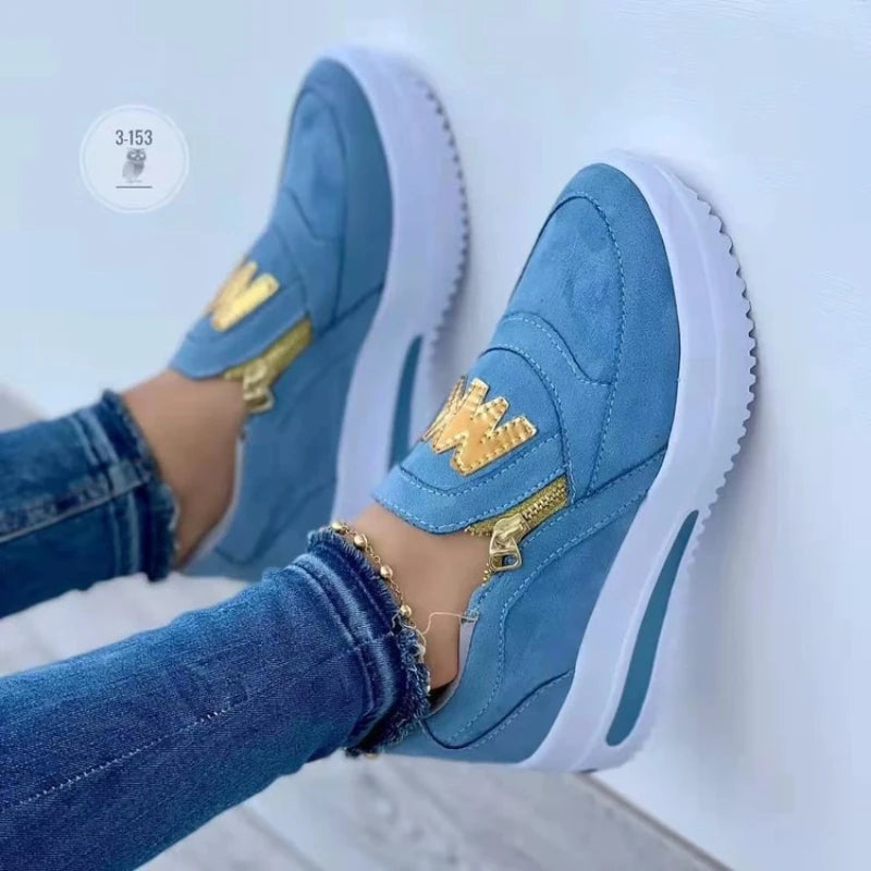 Large Size Athletic Sneakers Women New Casual Sports Shoes Women's Front Zip Single Shoes Non-slip Comfortable Women Loafers