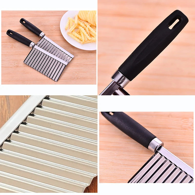 Potato Cutter Stainless Steel Wavy Knife Potato Chip Slicer Dough Vegetable Fruit Chopper Fry Maker Tools Kitchen Gadgets
