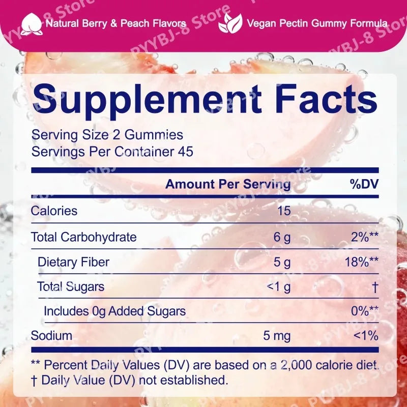 ArtoaLabs Vegan Pectin Fiber Gummies, Sugar-Free, 5g Fiber Per Serving To Support Gut Health & Nutrient Absorption - 90 Gummies