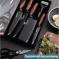 KEPEAK 6pcs Stainless Steel Kitchen Knives Set Tools Forged Knife Scissors Vegetable Peeler Slicer Paring Knife Diamond Pattern