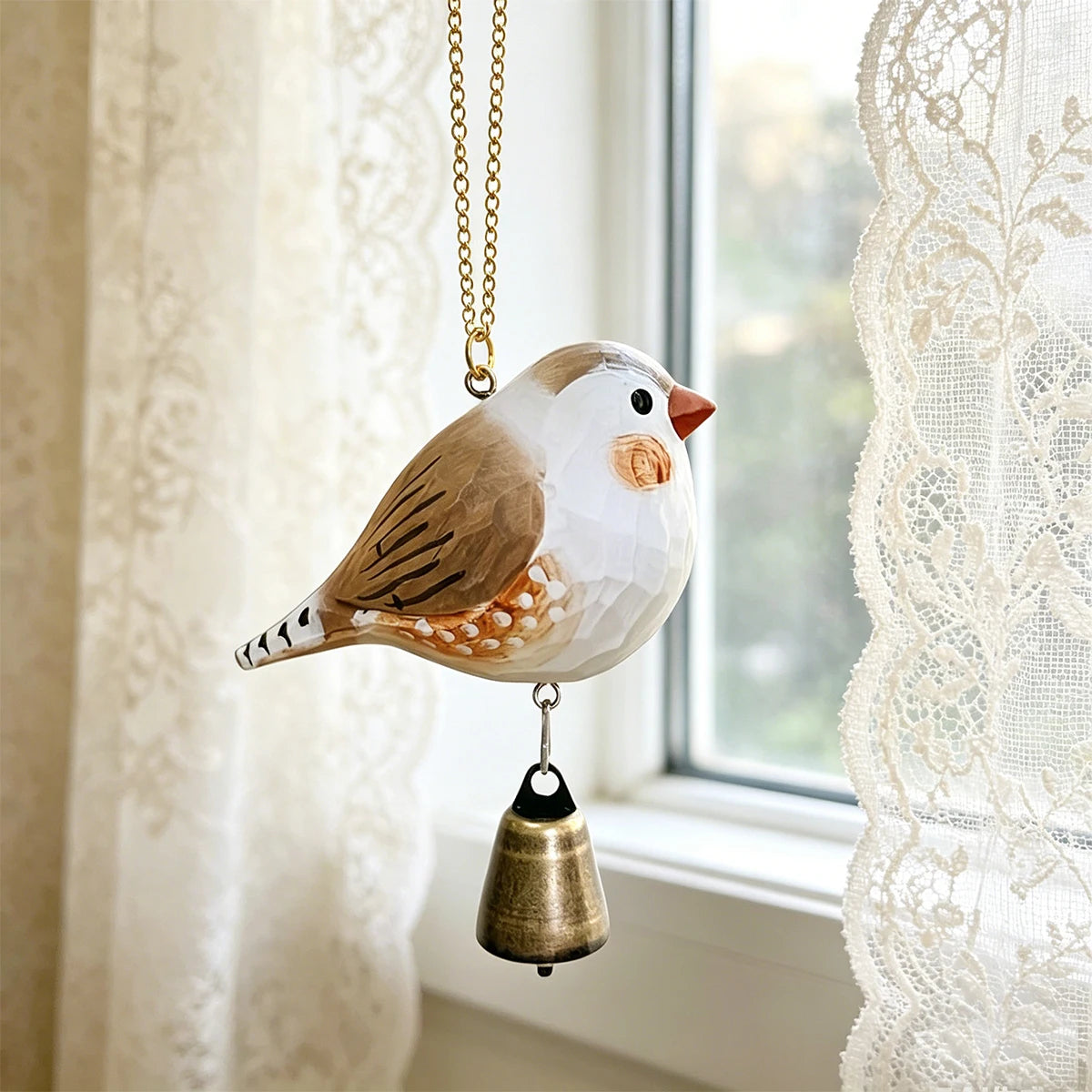 1Pc Hanging Wind Chime, Unique Hand-Carved Wooden Bird Statue Ornament, Painted Wooden Bird Sculpture, Home Decoration, Hanging Decoration, Outdoor Garden Decoration, Exquisite Craftsmanship, Unique Holiday Gift, Thanksgiving