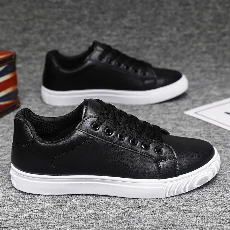 Hot Men's Casual Shoes Leather Sneakers Fashion White Black Male Vulcanized Shoes Non-slip Soft Men Shoes Lightweight Flat Shoe