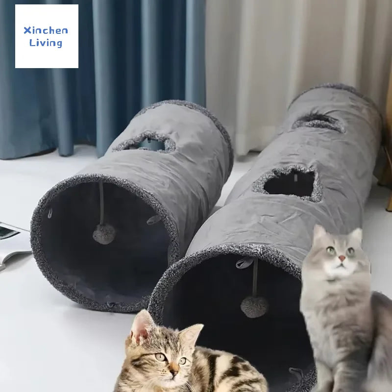 Cat Tunnel Foldable Large Brown Suede Interactive Pet Toy With Peepholes Bubble Ball Indoor Outdoor Collapsible Hot New
