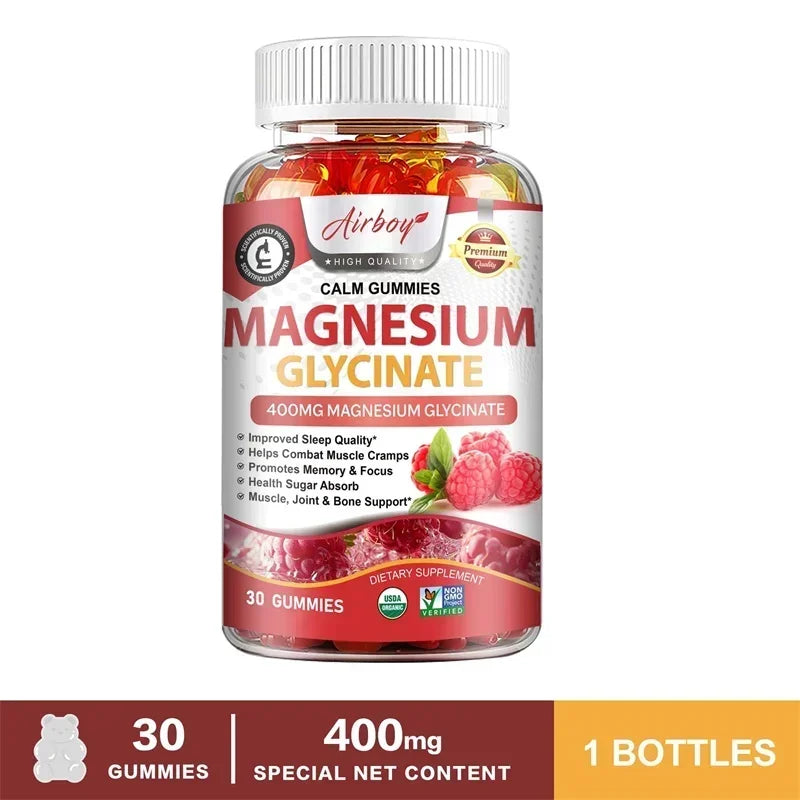 Magnesium Glycinate Gummies - Calm, Relieves Stress, Promotes Sleep, Support Memory, Concentration & Muscle Spasms