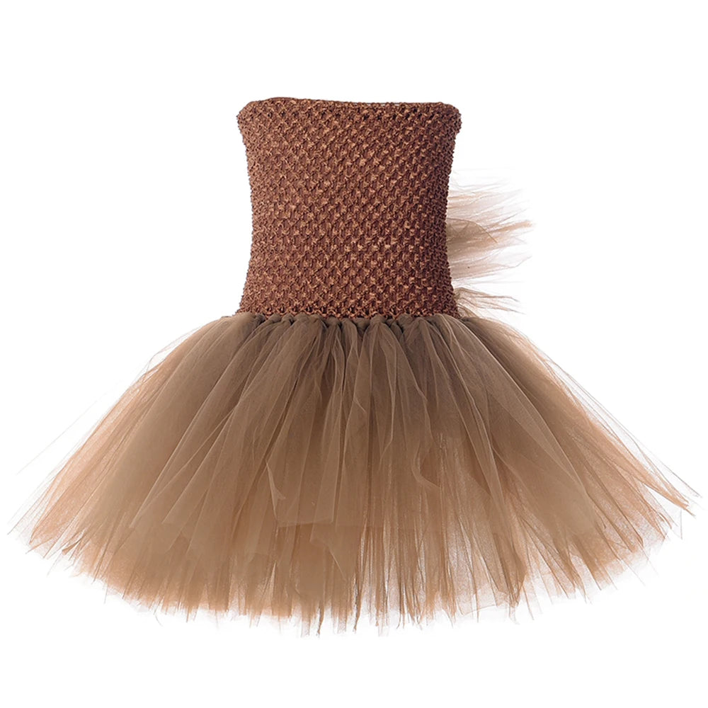 Girls Brown Mane Horse Tutu Dress Costume Kids Farm Animals Pony Dress Up Clothes Toddler Girl Halloween Birthday Party Dresses