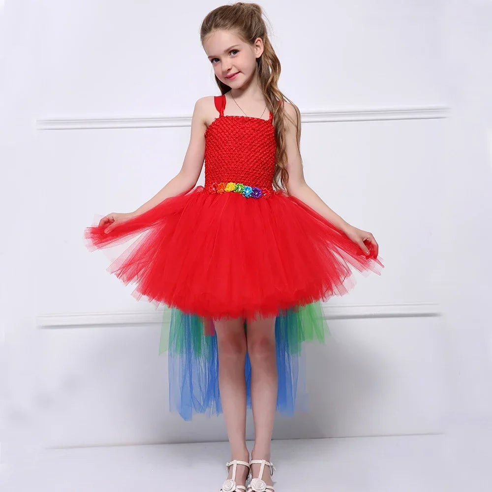 Girls Macaw Parrot Costume for Kids Rainbow Train Bird Tutu Dress Up Clothes Toddler Girl Halloween Party Tulle Princess Dress
