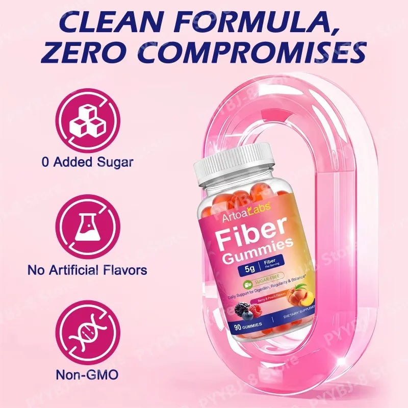 ArtoaLabs Vegan Pectin Fiber Gummies, Sugar-Free, 5g Fiber Per Serving To Support Gut Health & Nutrient Absorption - 90 Gummies