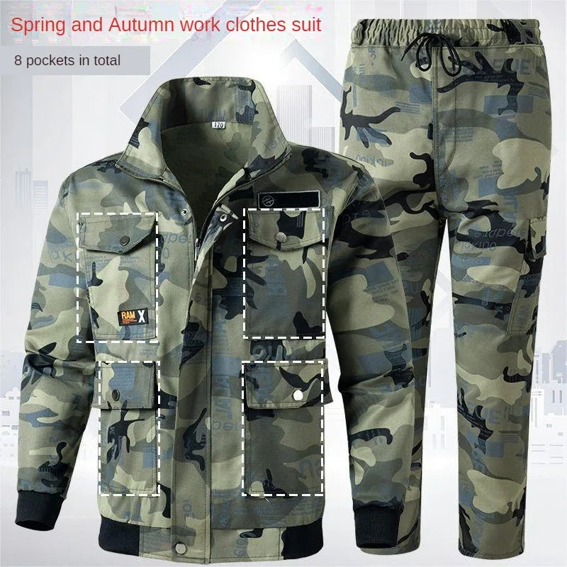 New Spring And Autumn Camouflage Suit Men's Labor Protection Clothing Welding Outdoor Travel Wear-resistant Work Clothes