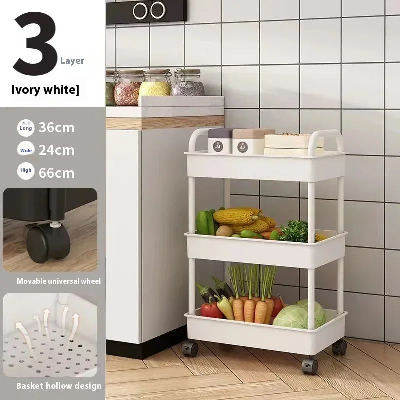 3/4Layer Trolley Organizer Mobile Bathroom Bathroom Storage Trolley Rack Household Kitchen Multifunctional Cart with Wheels