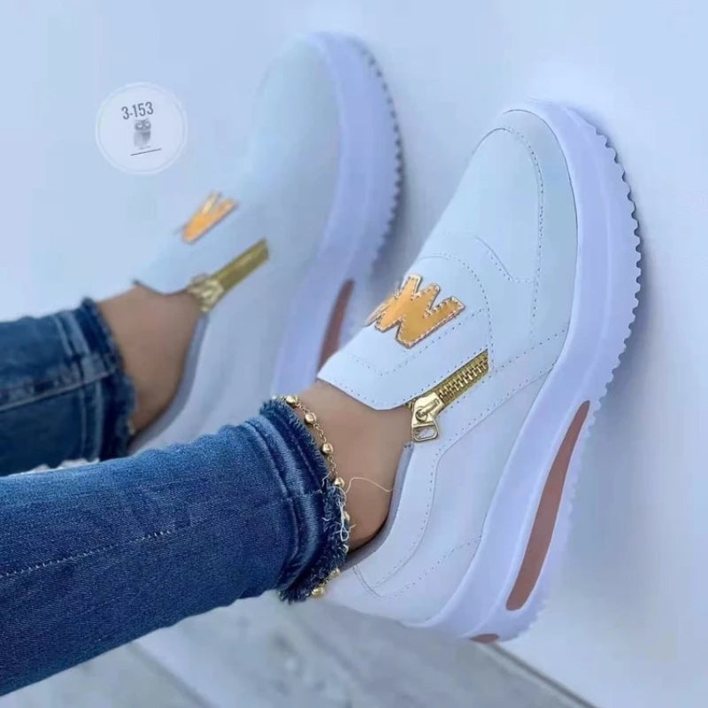 Large Size Athletic Sneakers Women New Casual Sports Shoes Women's Front Zip Single Shoes Non-slip Comfortable Women Loafers