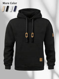 New Autumn Men's Hoodie Waffle Pattern Long Sleeve Sweatshirt Solid Color Casual Warm Pullover Outdoor Sportswear Men's Clothing