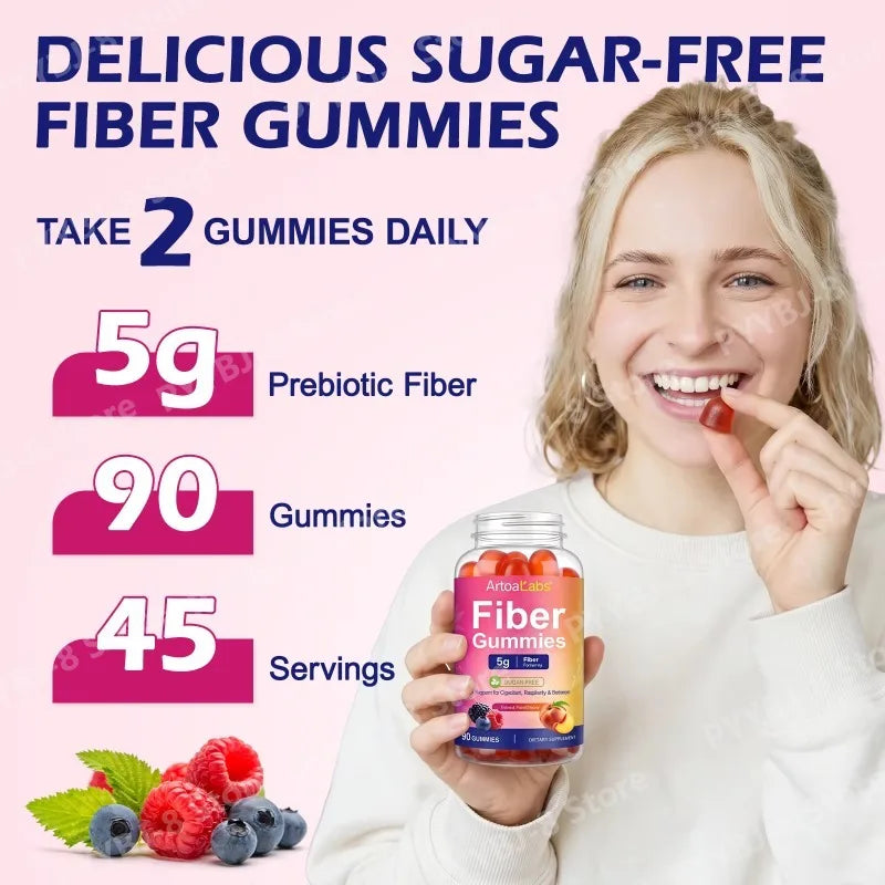 ArtoaLabs Vegan Pectin Fiber Gummies, Sugar-Free, 5g Fiber Per Serving To Support Gut Health & Nutrient Absorption - 90 Gummies