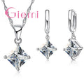 Classic 925 Sterling Silver Jewelry Sets 4 Claw Rhombus Cubic Zircon Pendant Necklace Earring Set Women Party Jewelry Gift