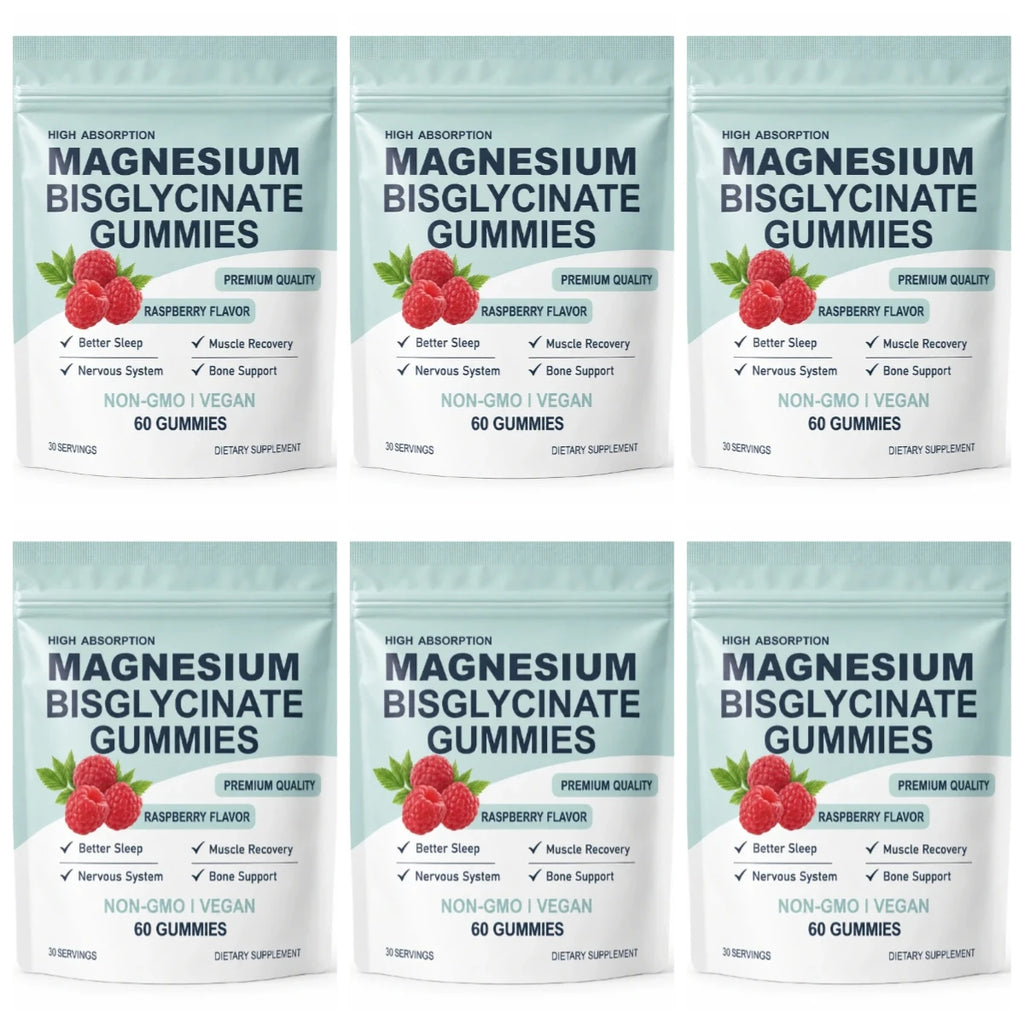 High Absorption Magnesium Bisglycinate Gummies Vegan Raspberry Flavor 60 Count Support Muscle Bone Health Non GMO Gluten Free