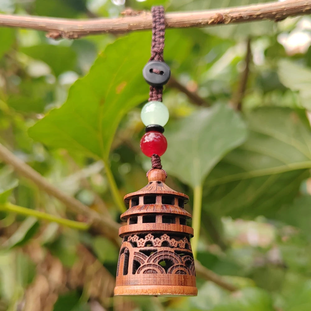 1.4 Inch Wooden Heaven Temple Incense Diffuser Pendant, Hand-Carved, Chinese Style, Classical Style, Suitable for Keychains, Home Decorations, Bedroom Decorations, Holiday Decorations, Back-To-School Season Gifts, Christmas G