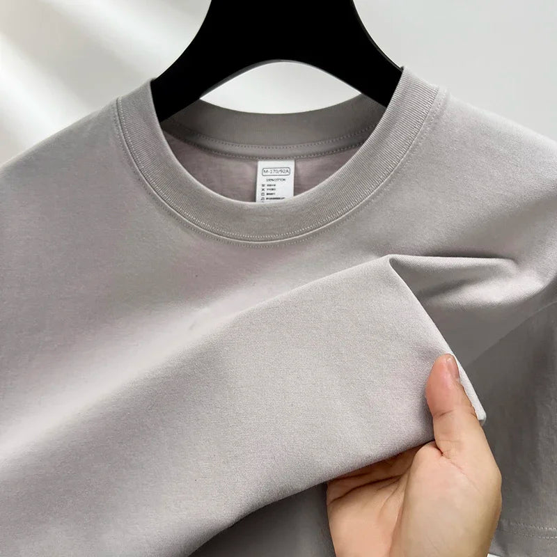 100% Pure Cotton Summer High-end Brand Men's Short Sleeve Round Neck Fashionable Style Half Sleeved Top Breathable T-shirt