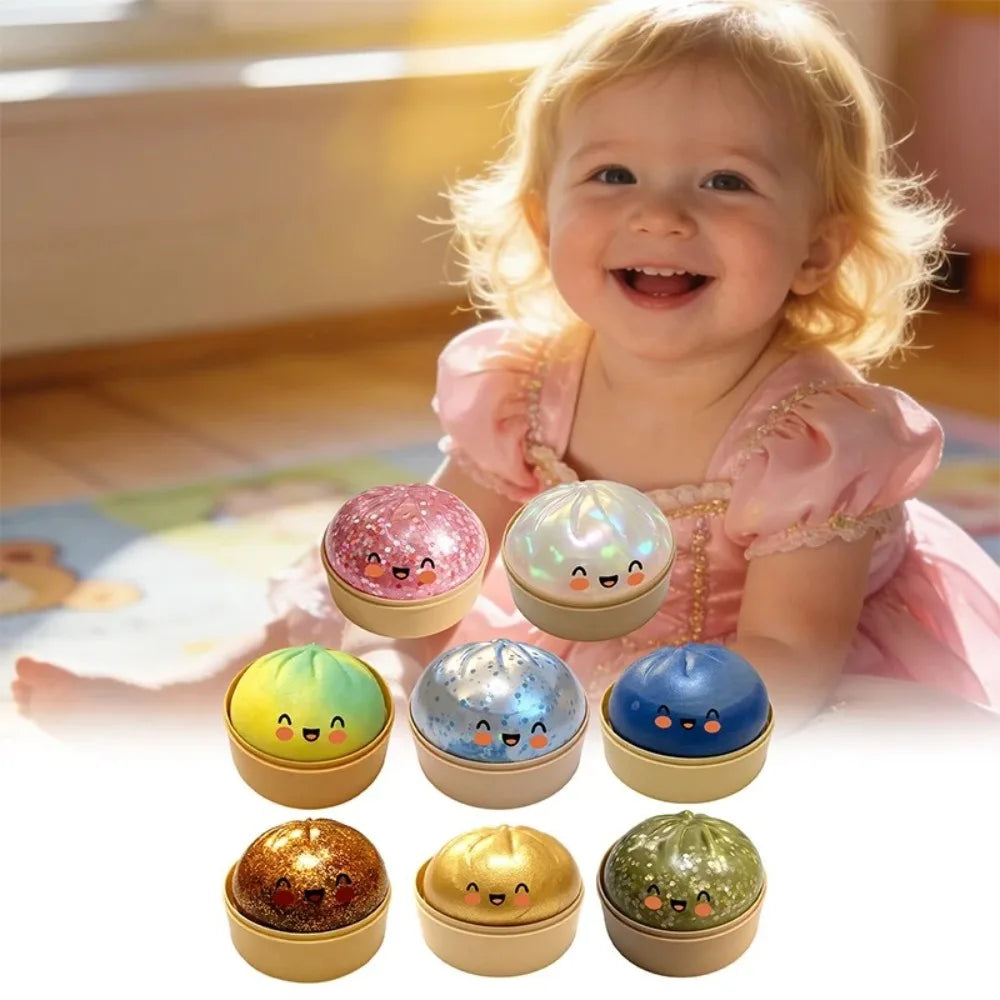 Dumplings Glitter Dumpling Toy Cute Dumplings Squishiest With Steamer Box Stress & Anxiety Toys For Focus ADHD Population