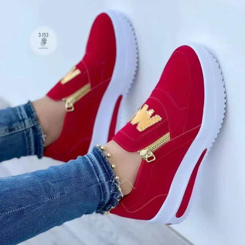 Large Size Athletic Sneakers Women New Casual Sports Shoes Women's Front Zip Single Shoes Non-slip Comfortable Women Loafers