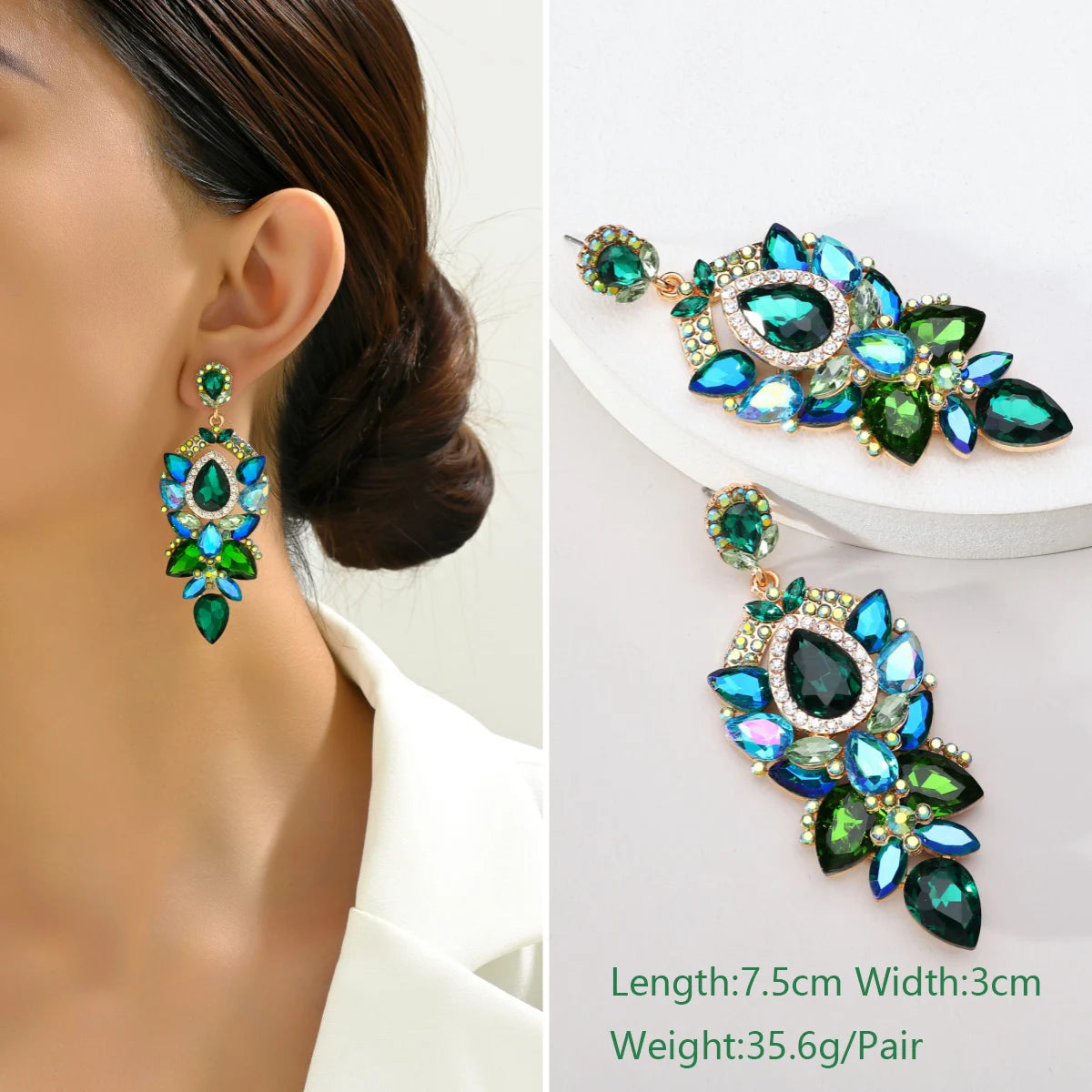 1 Pair Elegant Luxury Rhinestone Floral Earrings Women's Vintage Jewelry Party Prom Banquet Formal Accessories