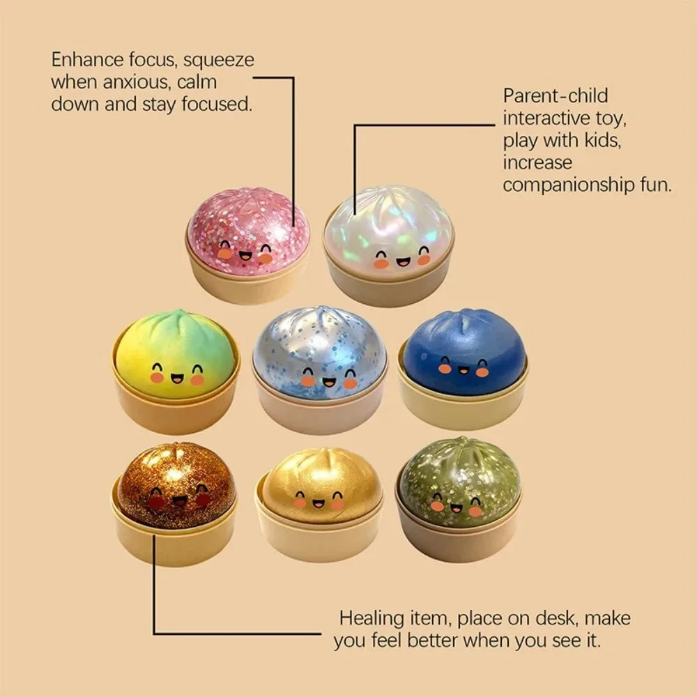 Dumplings Glitter Dumpling Toy Cute Dumplings Squishiest With Steamer Box Stress & Anxiety Toys For Focus ADHD Population