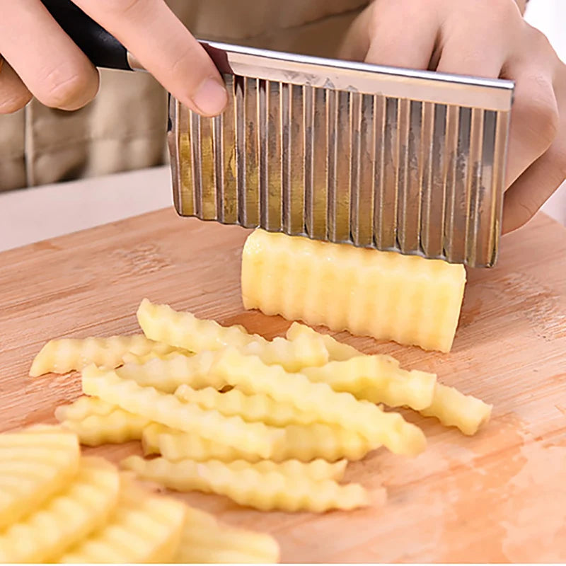 Potato Cutter Stainless Steel Wavy Knife Potato Chip Slicer Dough Vegetable Fruit Chopper Fry Maker Tools Kitchen Gadgets