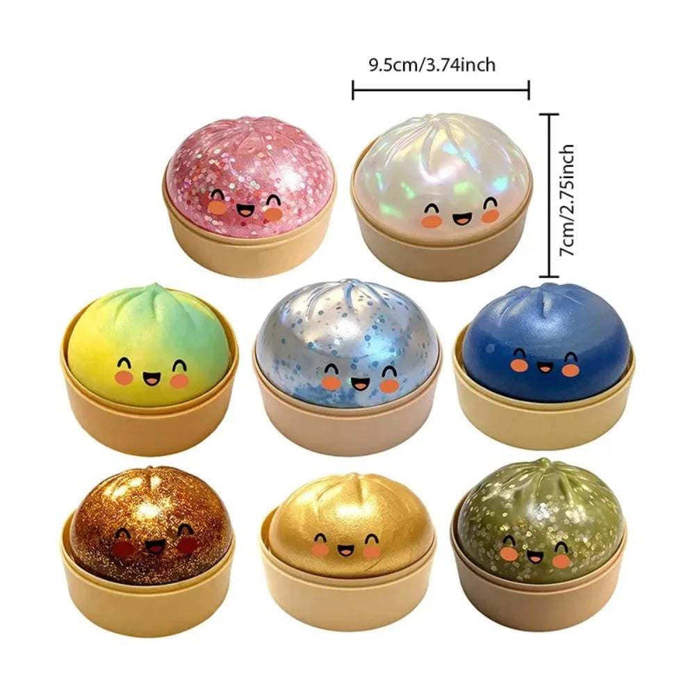 Dumplings Glitter Dumpling Toy Cute Dumplings Squishiest With Steamer Box Stress & Anxiety Toys For Focus ADHD Population