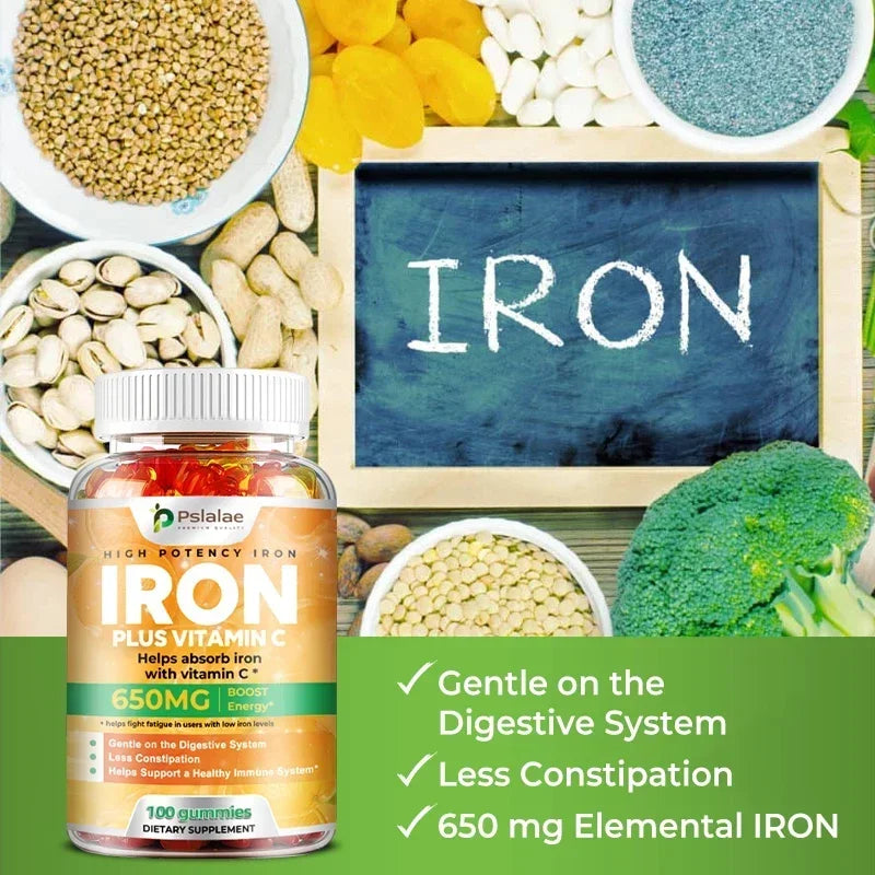 Iron Gummies 650 Mg - Supports Red Blood Cell Production, Promotes Absorption, Relieves Fatigue, Improves Energy, Gluten-free
