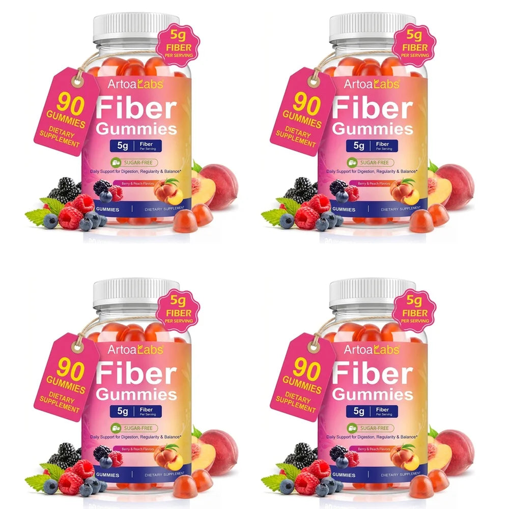 ArtoaLabs Vegan Pectin Fiber Gummies, Sugar-Free, 5g Fiber Per Serving To Support Gut Health & Nutrient Absorption - 90 Gummies