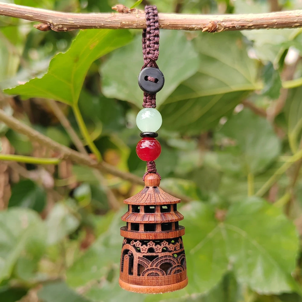 1.4 Inch Wooden Heaven Temple Incense Diffuser Pendant, Hand-Carved, Chinese Style, Classical Style, Suitable for Keychains, Home Decorations, Bedroom Decorations, Holiday Decorations, Back-To-School Season Gifts, Christmas G
