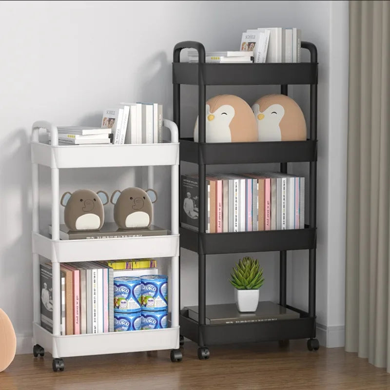 3/4Layer Trolley Organizer Mobile Bathroom Bathroom Storage Trolley Rack Household Kitchen Multifunctional Cart with Wheels