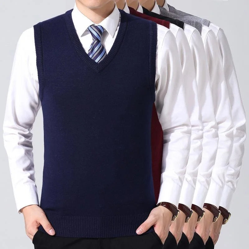 Men's Cashmere Sweater Casual Solid Color V-Neck Business Sweater Vest Warm and Comfortable Vest Autumn and Winter Pullover Top