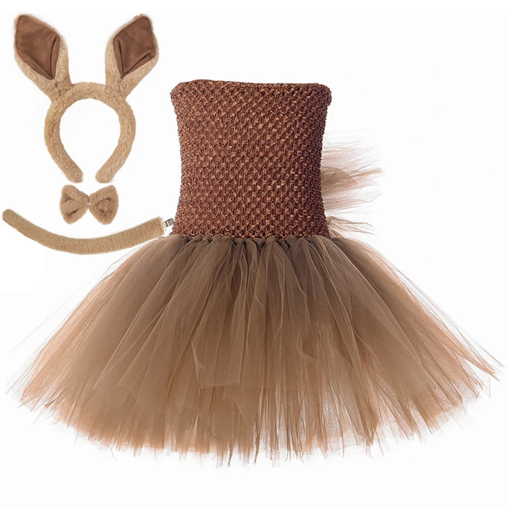 Girls Brown Mane Horse Tutu Dress Costume Kids Farm Animals Pony Dress Up Clothes Toddler Girl Halloween Birthday Party Dresses