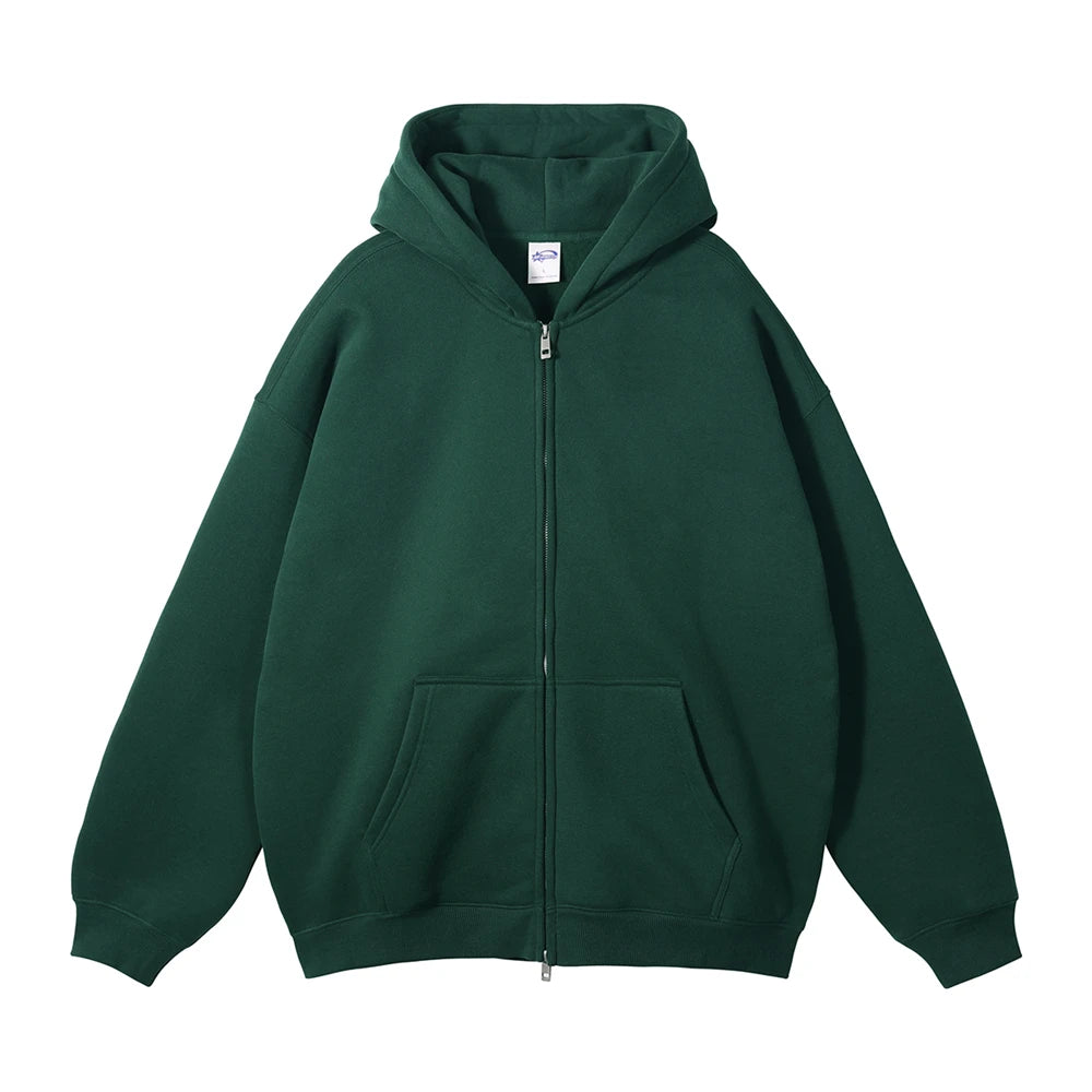 ZODF New Men Double Headed Zipper Fleece Hoodies Unisex Loose Basic Solid Warm Hooded Sweatshirts Coats For Winter HY0633
