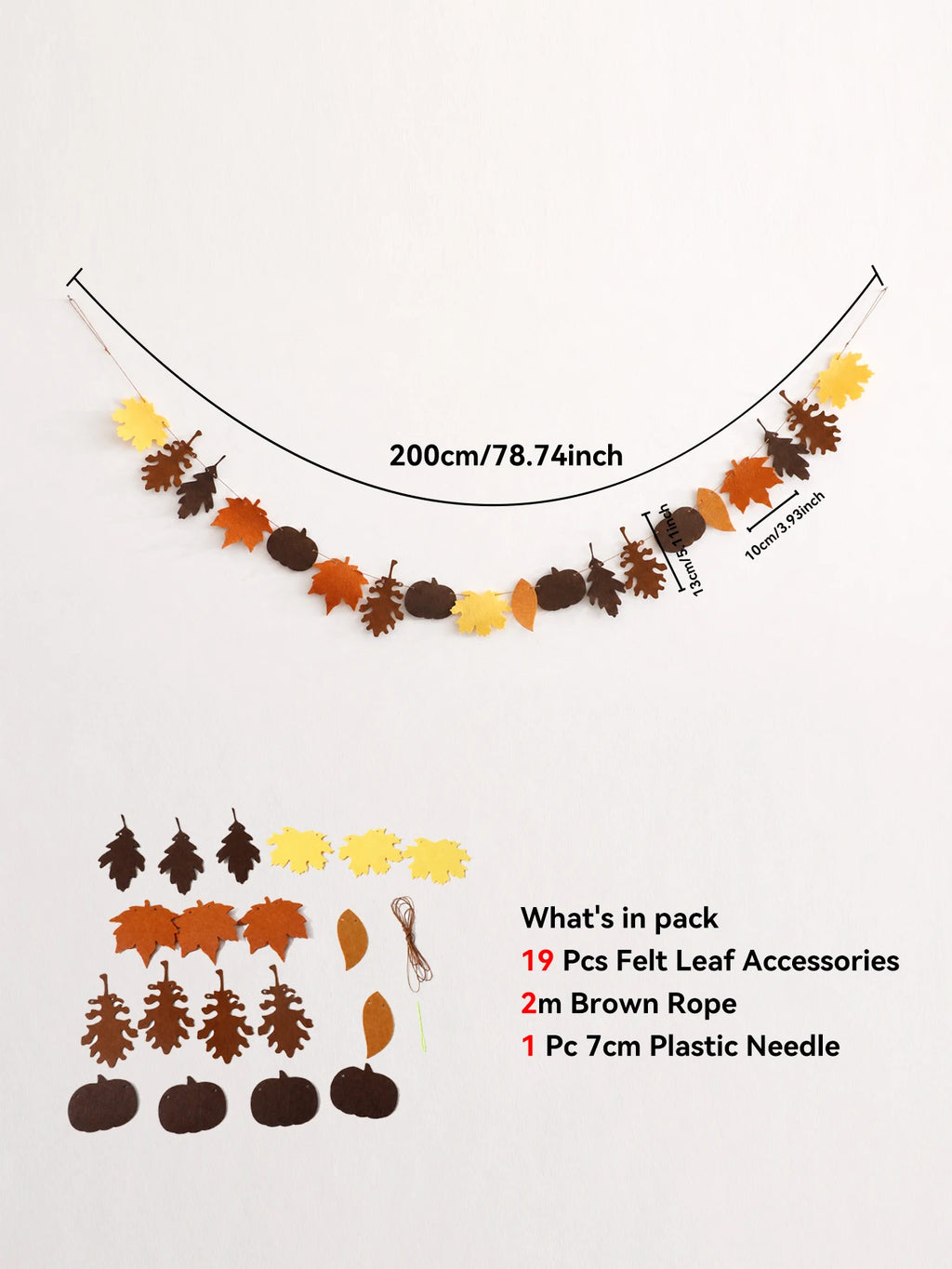 Fall Felt Maple Oak Leaf Garland Pom Banner Thanksgiving Harvest Fireplace Window Farmhouse Home Wall Hanging Party Decor