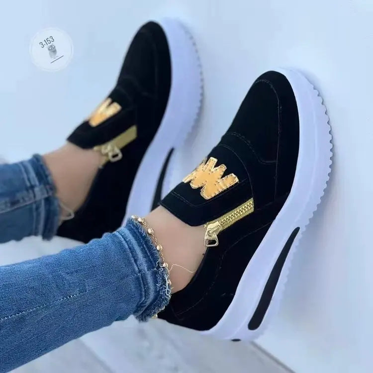 Large Size Athletic Sneakers Women New Casual Sports Shoes Women's Front Zip Single Shoes Non-slip Comfortable Women Loafers