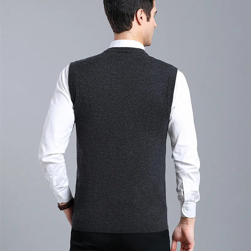 Men's Cashmere Sweater Casual Solid Color V-Neck Business Sweater Vest Warm and Comfortable Vest Autumn and Winter Pullover Top