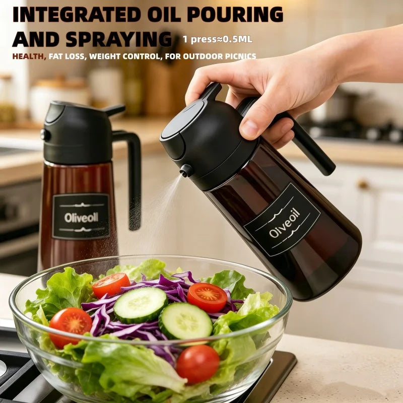 2 In 1 Pour Spray Sprayer Kitchen Glass Oil Kettle 470ml Olive Oil Dispenser Healthy Oil Control Kitchen Gadgets for BBQ