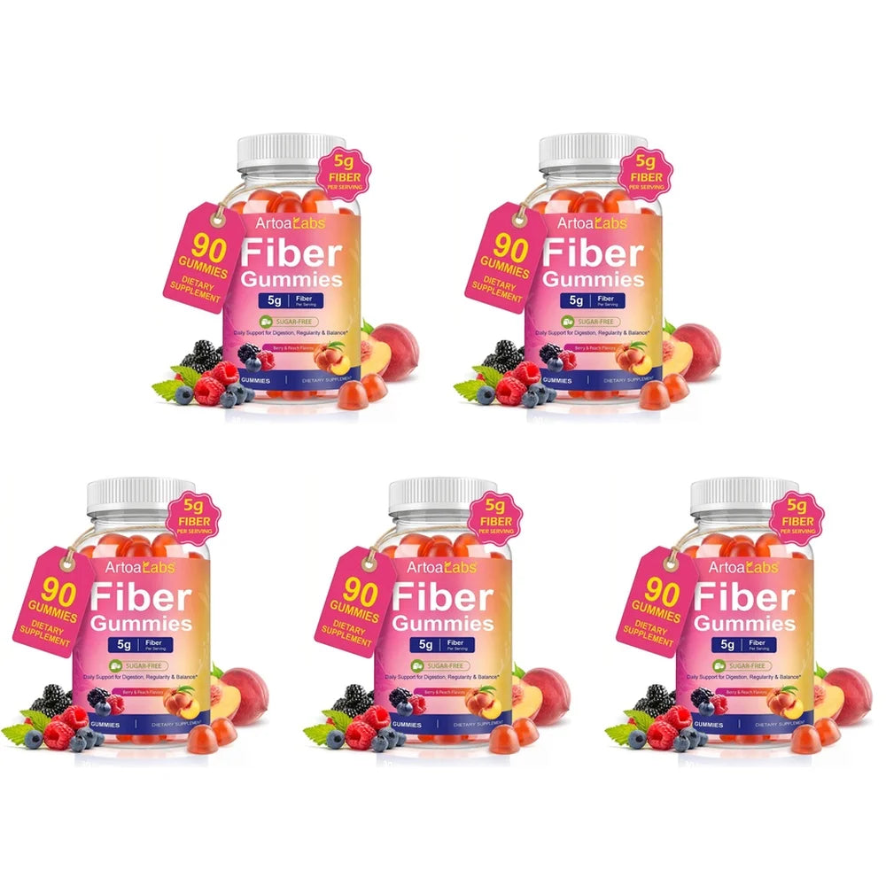 ArtoaLabs Vegan Pectin Fiber Gummies, Sugar-Free, 5g Fiber Per Serving To Support Gut Health & Nutrient Absorption - 90 Gummies