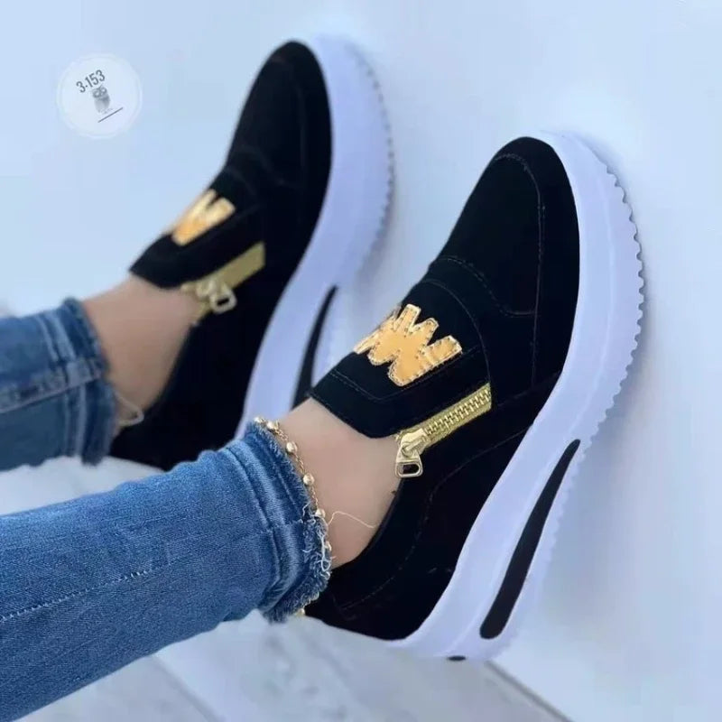 Large Size Athletic Sneakers Women New Casual Sports Shoes Women's Front Zip Single Shoes Non-slip Comfortable Women Loafers